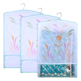 Kuber Industries Hanging Saree Cover | Brush Painting Pattern Saree Cover | Non-Woven Saree Covers for Home | Saree Cover with Small Transparent view | Pack of 3 | Green